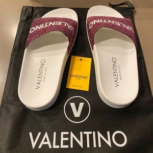 Valentino Pink and White sparkly slides